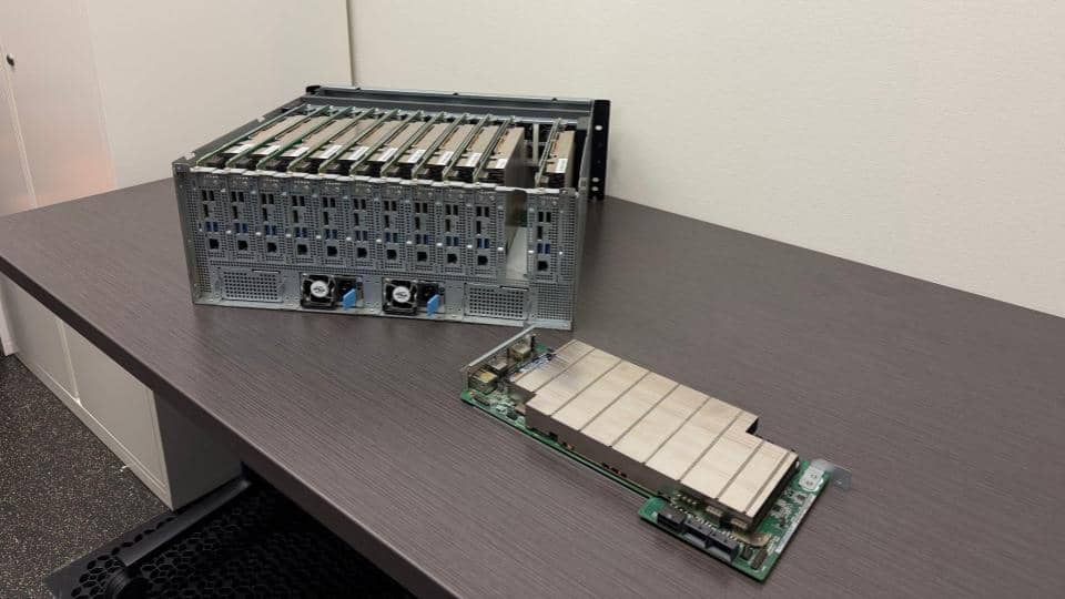 The Stratus streaming cluster with one BC-250 node pulled out