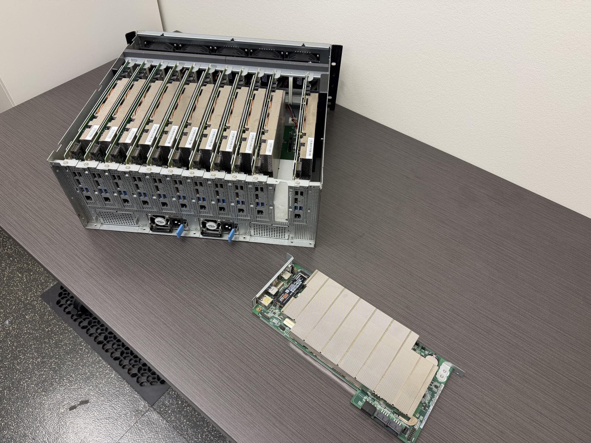 The BC-250 streaming cluster with one node pulled out.