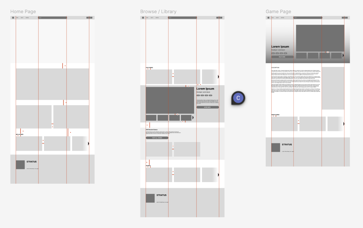 The Stratus website’s initial Figma wireframes